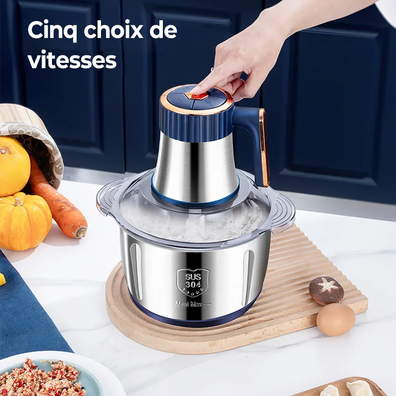 Hachoirs à viande électriques 5L, broyeur alimentaire en acier inoxydable 304, trancheur de légumes