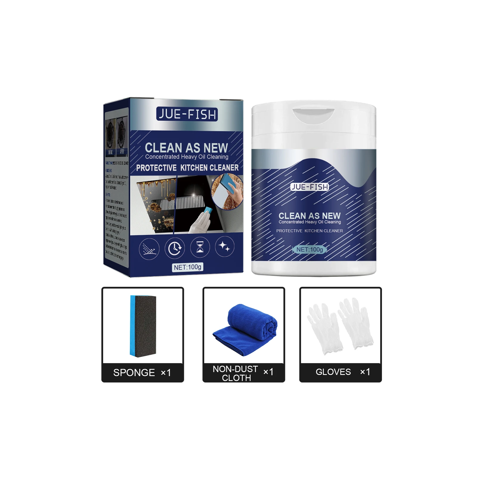 Jue-Fish-Nettoyant de cuisine protecteur, élimine les graisses dures tenaces, pénètre en profondeur,