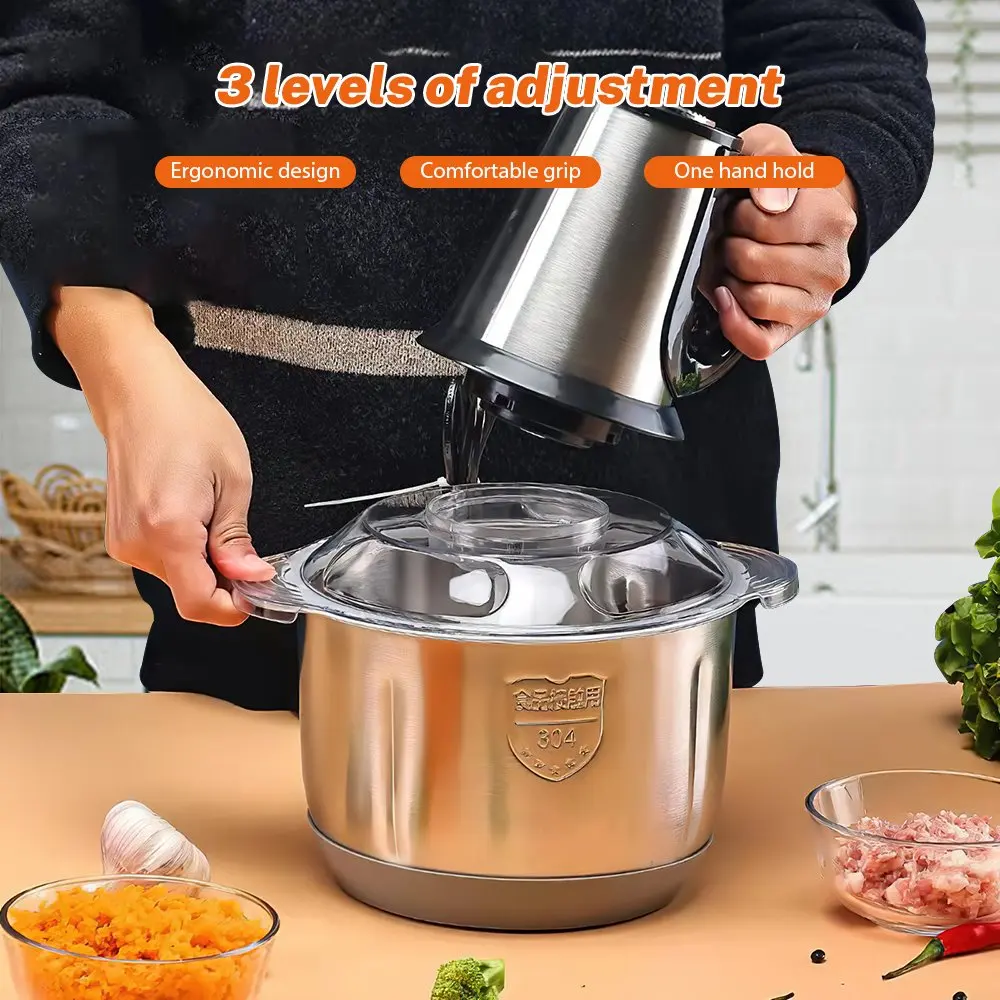 Hachoir Électrique Multifonction 5L en Acier Inoxydable : Hachoir à Viande, Hachoir à Légumes, Tranc