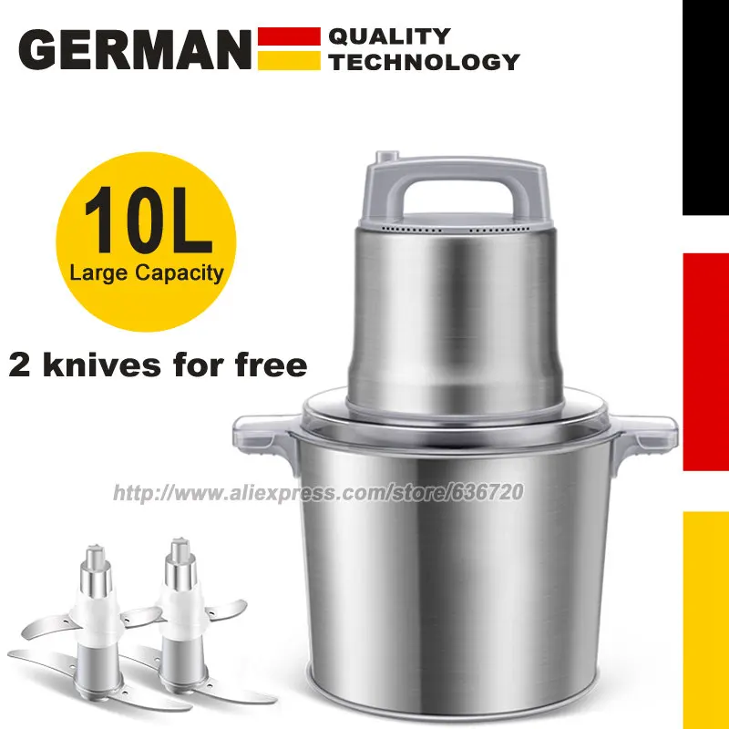 Hachoir à viande électrique, 23 tasses, 10 L, grande capacité, robot culinaire professionnel en acie