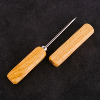 Broyeur à glace robuste à trois dents en acier inoxydable, avec manche en bois massif, broyeur à gla