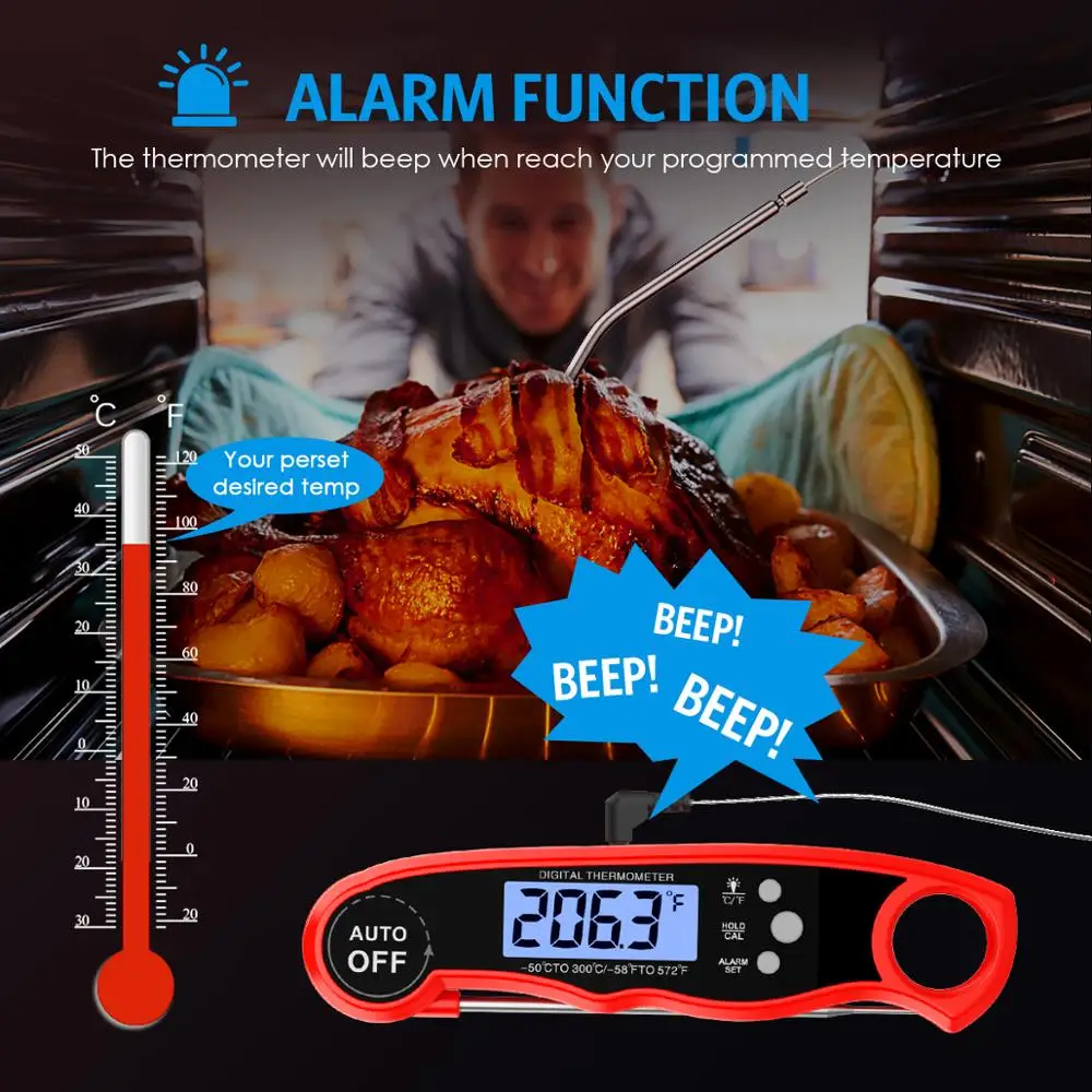 Thermomètre alimentaire numérique ORIA, thermomètre de cuisine, thermomètre pour viande, eau, lait,