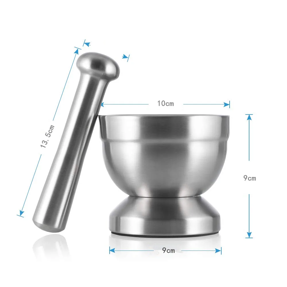 LMETJMA – moulin à épices en acier inoxydable, avec mortier et pilon, herbes, bol, moulin à assaison