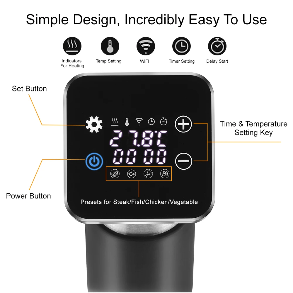 BioloMix – cuiseur Sous Vide WiFi en acier inoxydable, 5ème génération, étanche IPX7, circulateur à 
