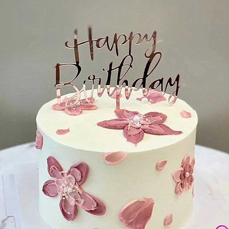 Acrylique Gâteau D'anniversaire Topper Or Rose Joyeux Anniversaire Dessert Gâteau Décoration Pour Ba