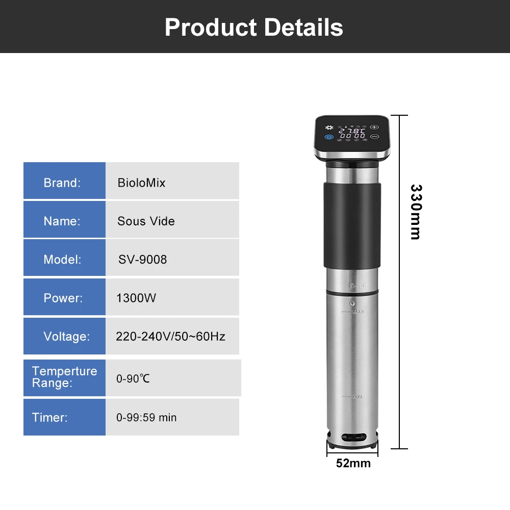 BioloMix – cuiseur Sous Vide WiFi en acier inoxydable, 5ème génération, étanche IPX7, circulateur à 