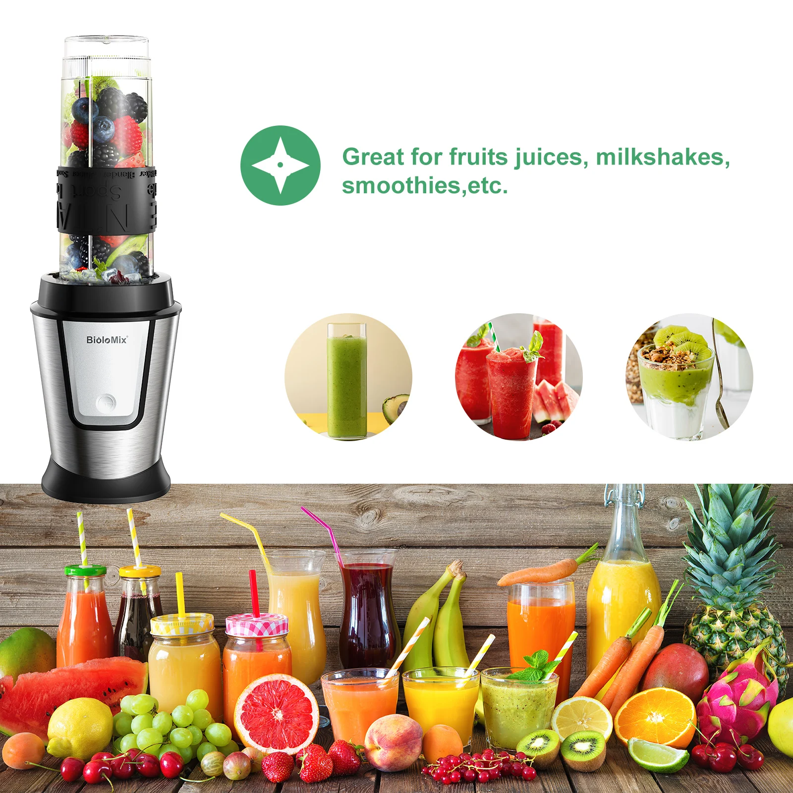 BioloMix-Robot Culinaire Multifonctionnel 3 en 1, Mixeur Portable Ju479, Hachoir à citrouille et Bro