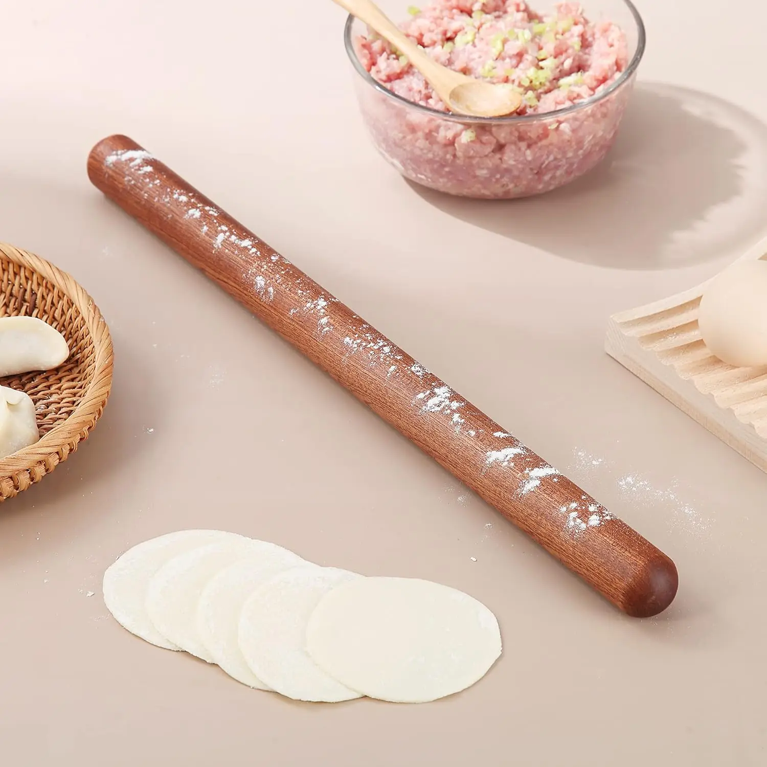 Rouleau à pâtisserie français en bois, 40cm, pour la cuisson de la pâte à pizza