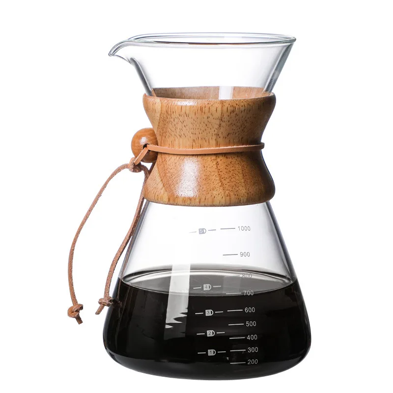 Cafetière en verre domestique 400/600/800ml, décor en bambou supérieur, cafetière manuelle