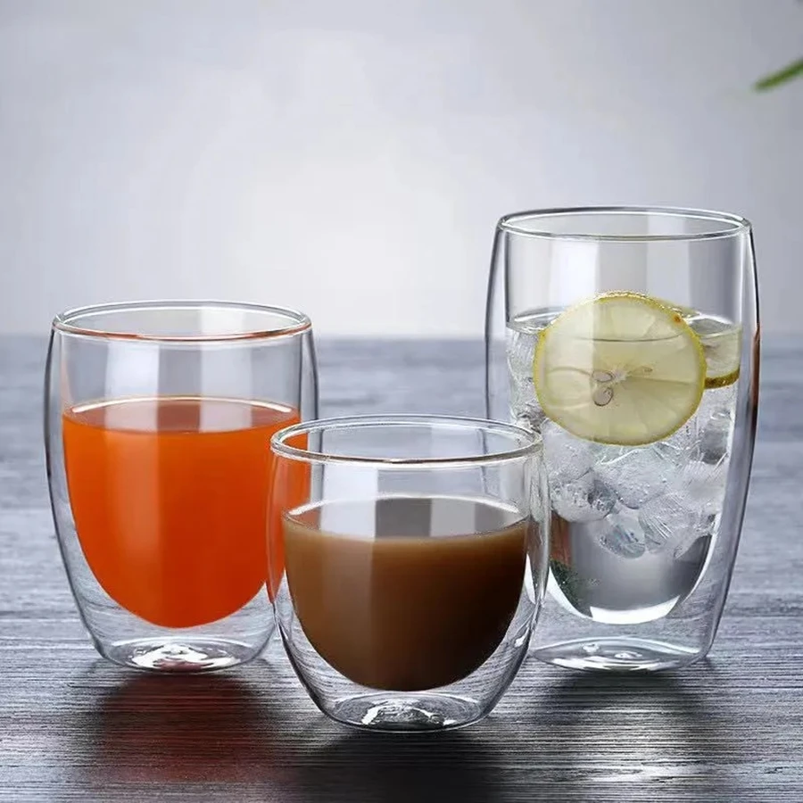 Tasse en verre à Double paroi, isolation thermique, transparente, faite à la main, pour boissons au