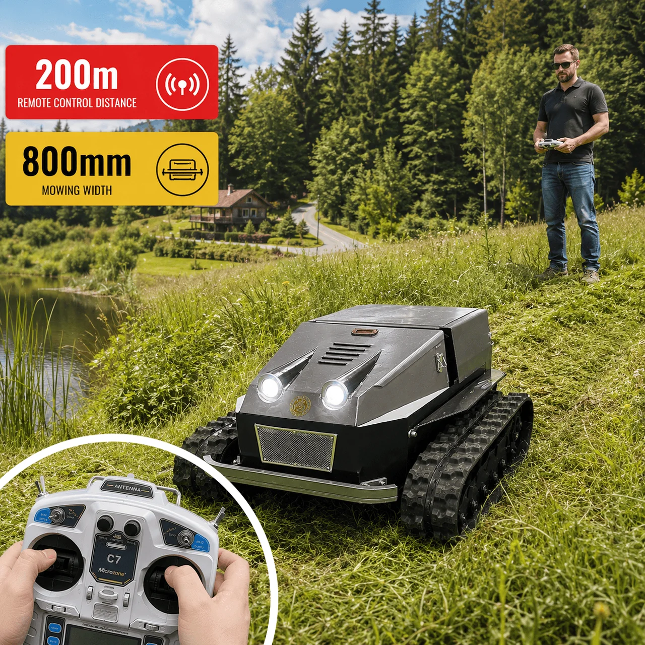 Tondeuse à gazon télécommandée personnalisée CE EPA, débroussailleuse RC robuste pour terrains accid