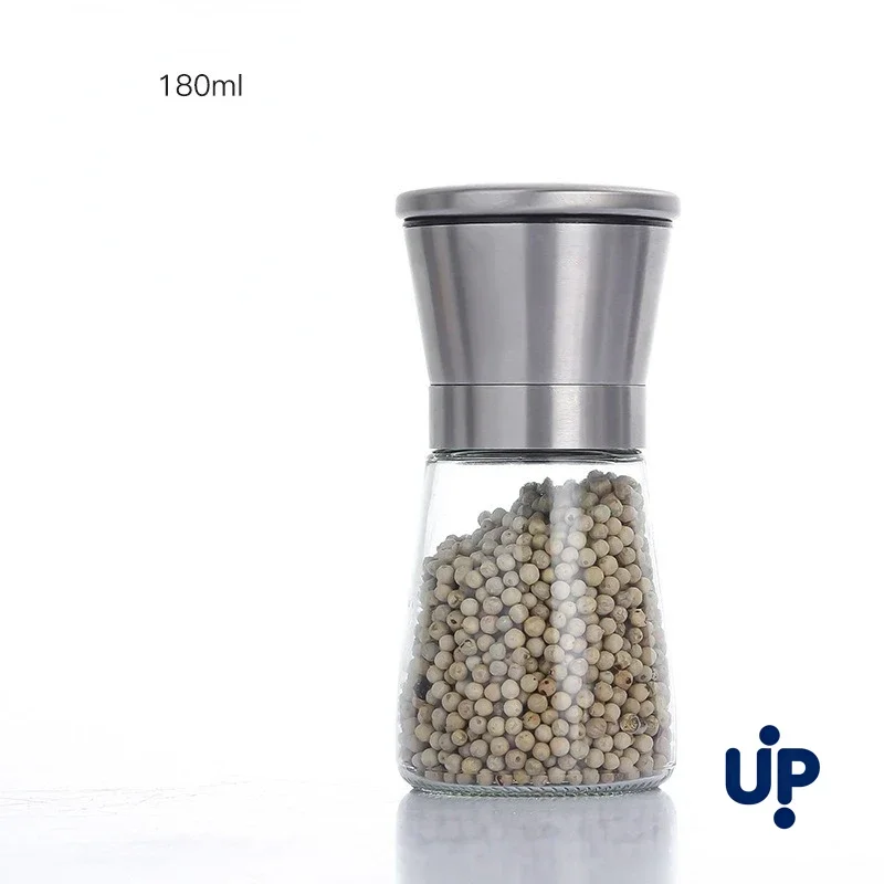 Moulin à poivre 180/200 ml en acier inoxydable avec bouteille en verre, moulin à épices manuel, moul