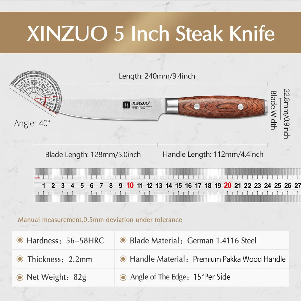 XINZUO Couteau de cuisine professionnel, 5 "Couteau à steak, Rasoir Tranchant, Outils de cuisine, Ma