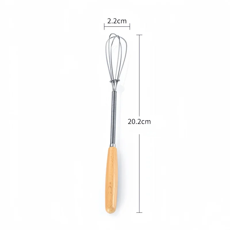 Fouet agitateur en acier inoxydable avec manche en bois massif, mini fouet portable, fouet manuel mu