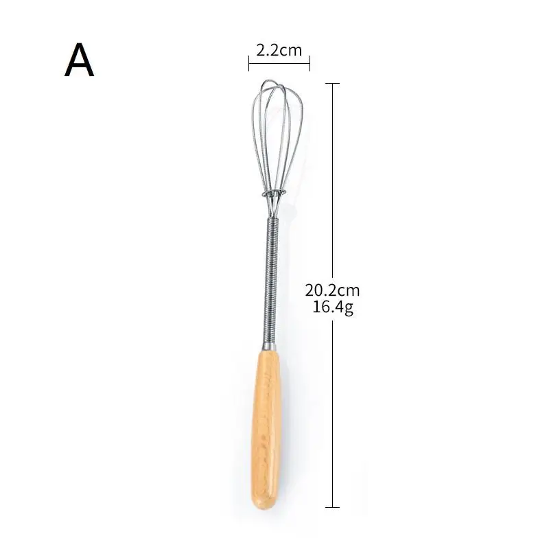 Fouet avec manche en bois massif, Mini batteur à œufs en acier inoxydable, fouet à lait, fil pour mé