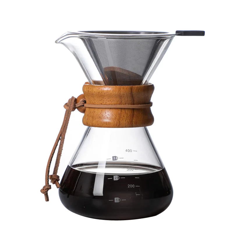 Cafetière en verre domestique 400/600/800ml, décor en bambou supérieur, cafetière manuelle