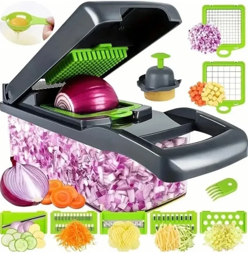 Hachoir à légumes multifonctionnel 14/16 en 1, poignée, grille alimentaire, trancheur de légumes, co