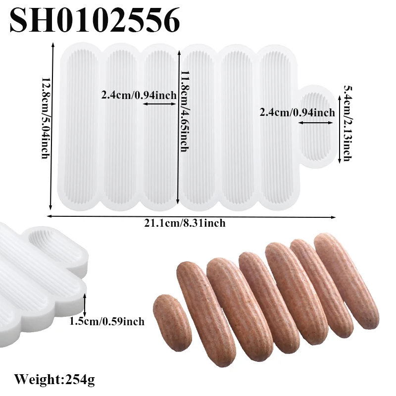 Moule de cuisson en silicone pour éclairs au chocolat à 6 cavités, moule à pâtisserie longue en form