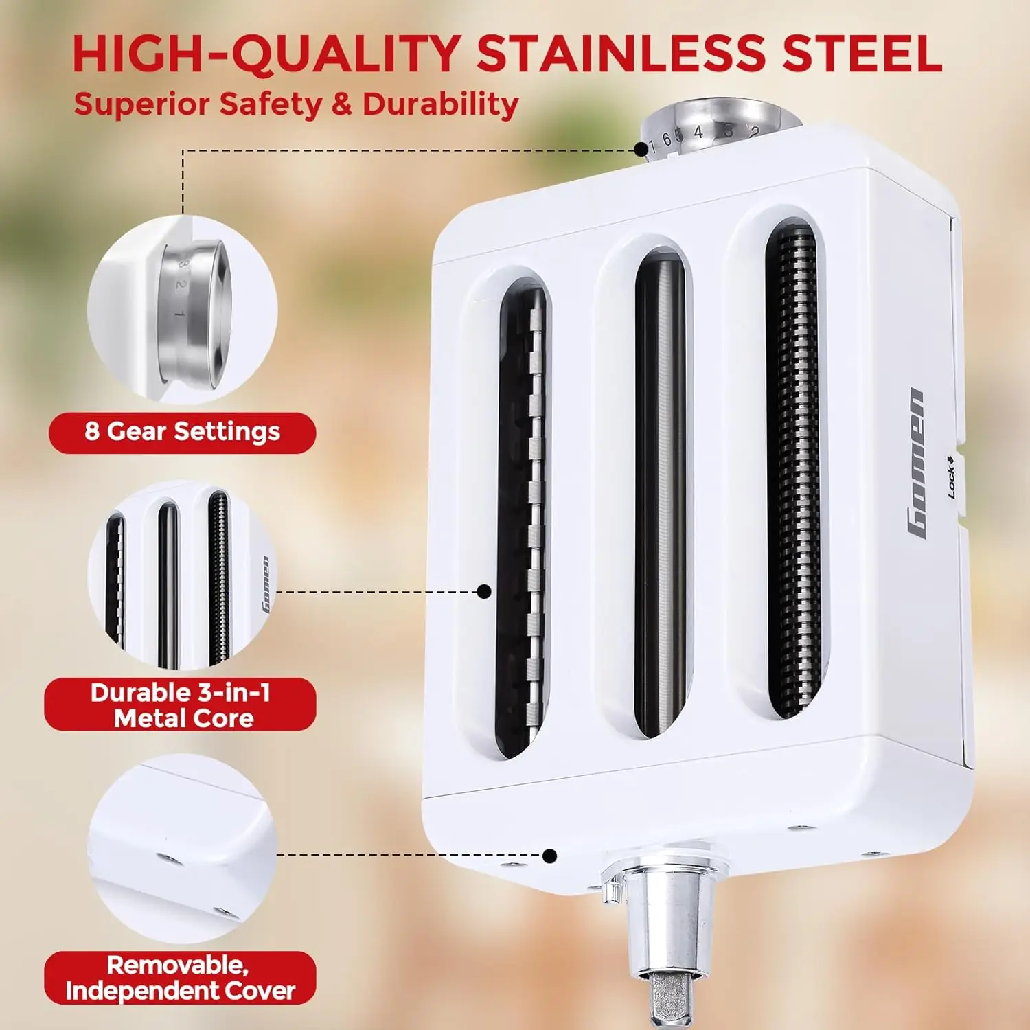 Accessoire de machine à pâtes 3 en 1 pour batteur sur socle KitchenAid, comprend un rouleau à pâtes,