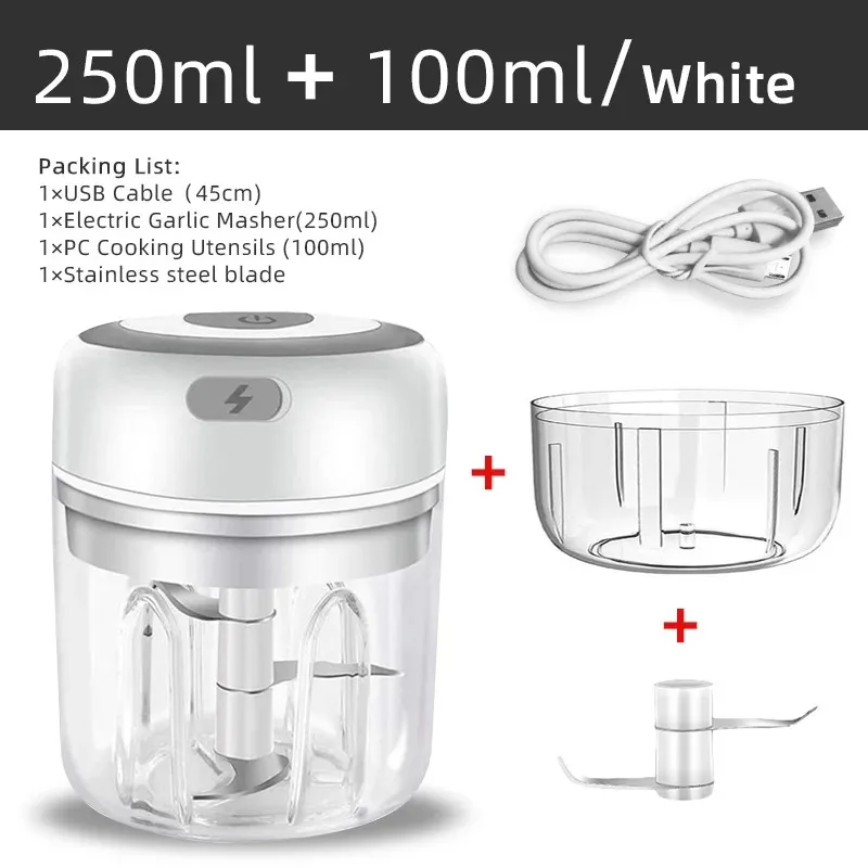 Mini hachoir électrique sans fil pour ail 100ml/250ml, hachoir portable, recharge USB, machine à écr