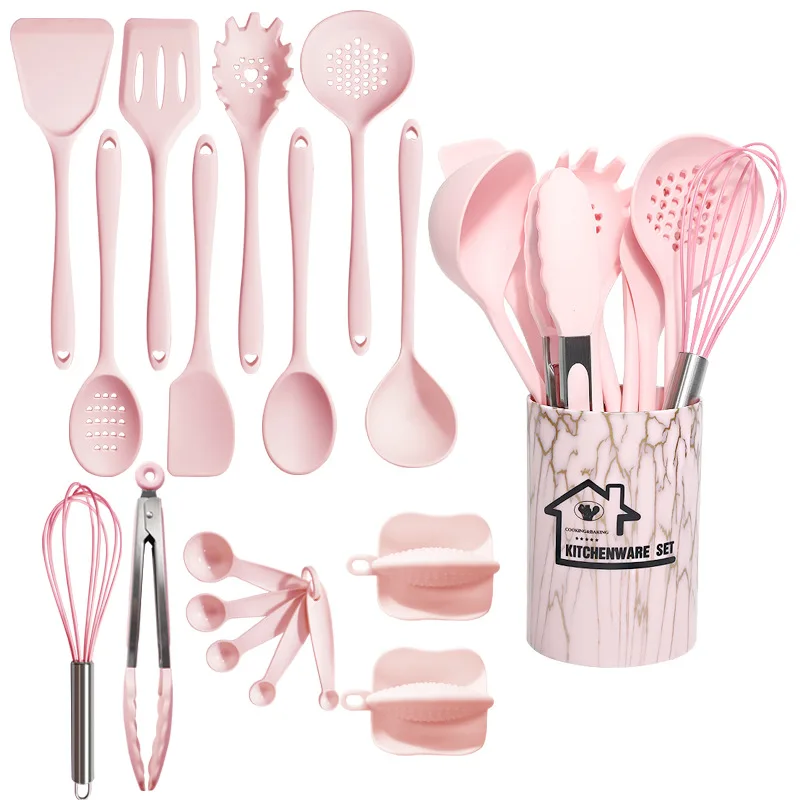 Ustensiles de cuisine en Silicone de qualité alimentaire, rose, 18 pièces, ustensiles, tourneur, spa