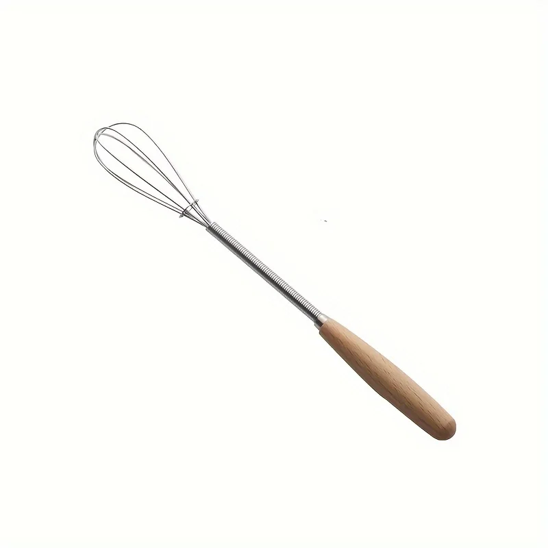 Fouet avec manche en bois massif, Mini batteur à œufs en acier inoxydable, fouet à lait, fil pour mé