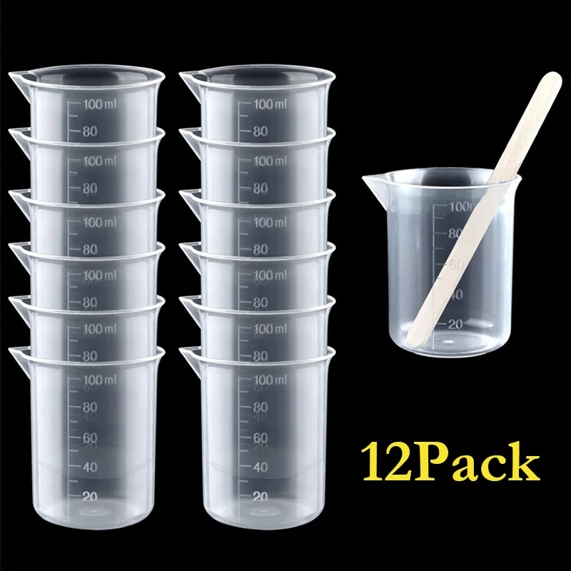 Gobelets de mélange de 100ml, récipient de liquide en plastique, bécher à échelle en résine époxy, g
