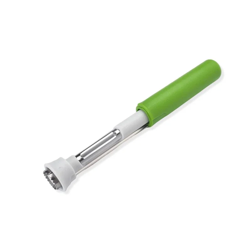 Nouvel éplucheur d'extracteur de fruits évolutif en acier inoxydable avec poignée antidérapante vert