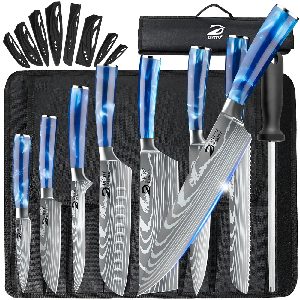 MDHAND 8 pièces couteau de cuisine damas acier inoxydable couteau de Chef utilitaire épluchage désos