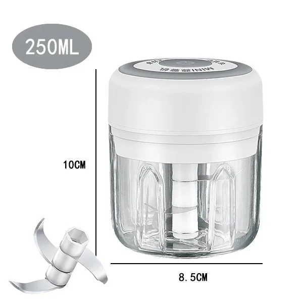 Hachoir à viande électrique 100ML/250ML, hachoir à ail rotatif, presse-ail, coupe-oignon et légumes,