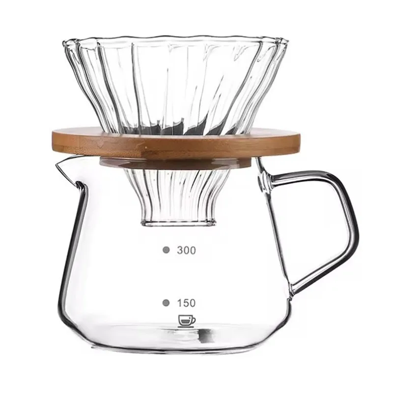 1 ensemble de cafetière à filtre en verre de 300 ml/600 ml avec carafe en verre et filtre à café en