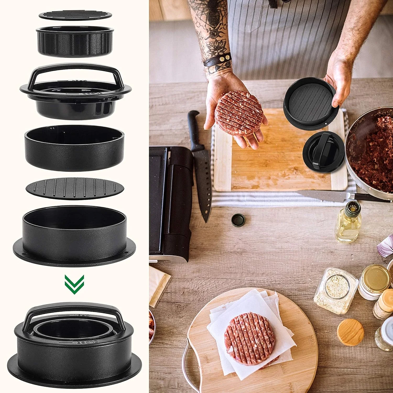 Presse à hamburgers 3 en 1, machine à galettes, antiadhésive, pour la viande, le bœuf, les légumes,