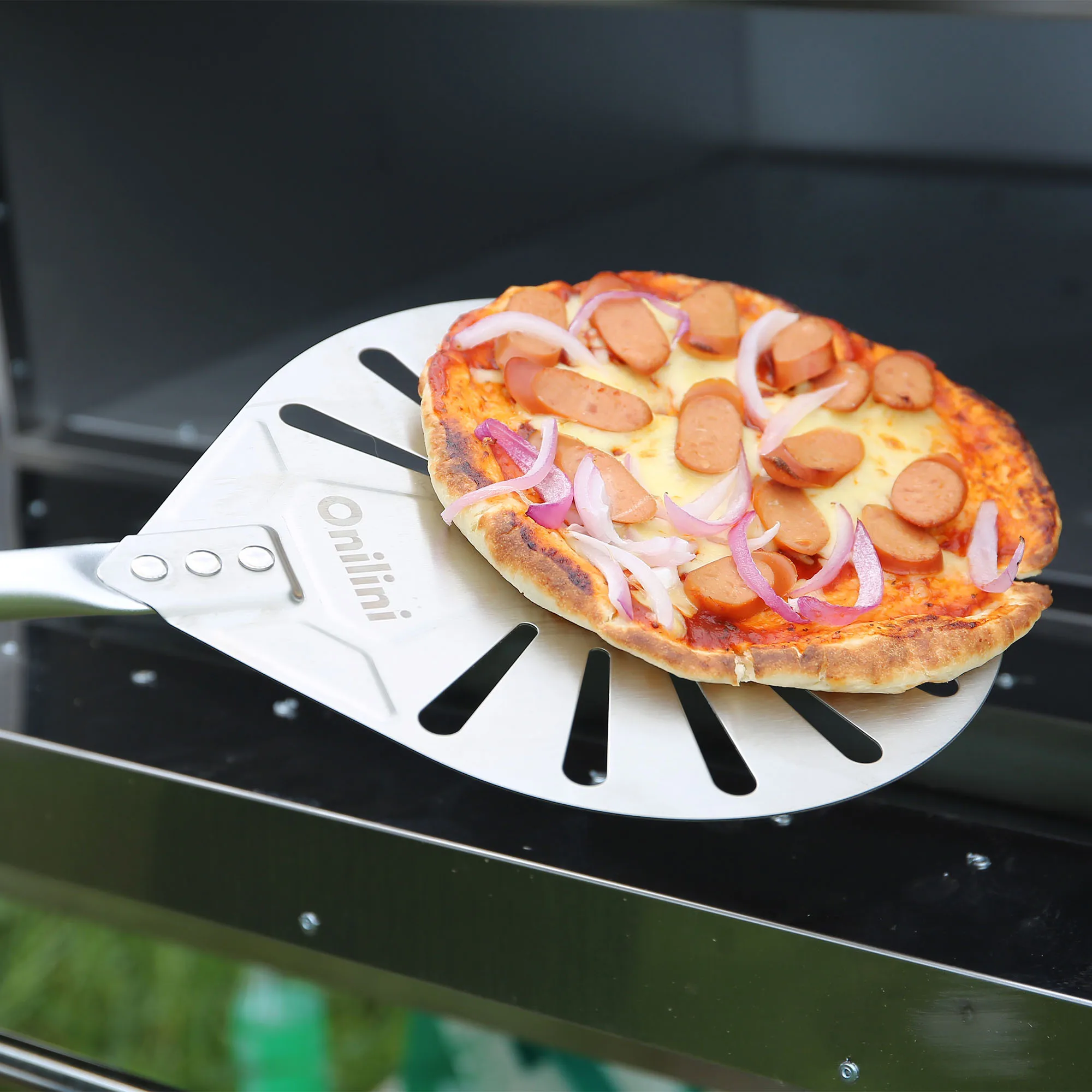 PizzAtHome 56 pouces en acier inoxydable tournant peau ronde Pizza tournant pelle amovible tournant