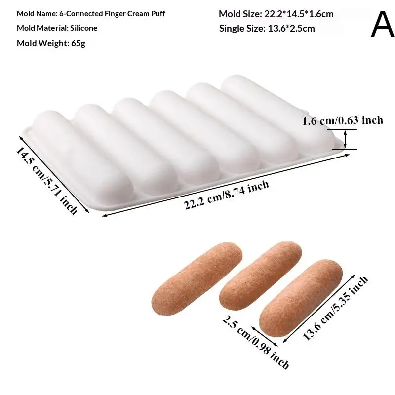 Moule de cuisson en silicone pour éclairs au chocolat, 6/8/12 cavités, forme longue, pour pâtisserie