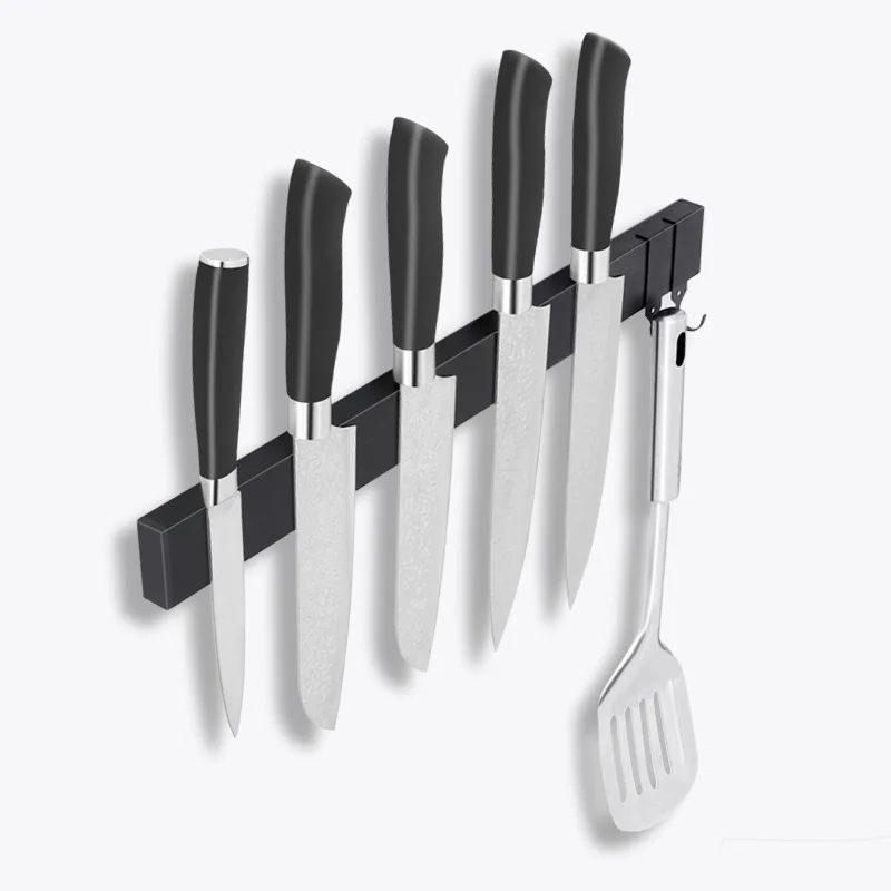 Porte-couteau magnétique noir en acier inoxydable 304, plusieurs tailles, support mural sans perçage