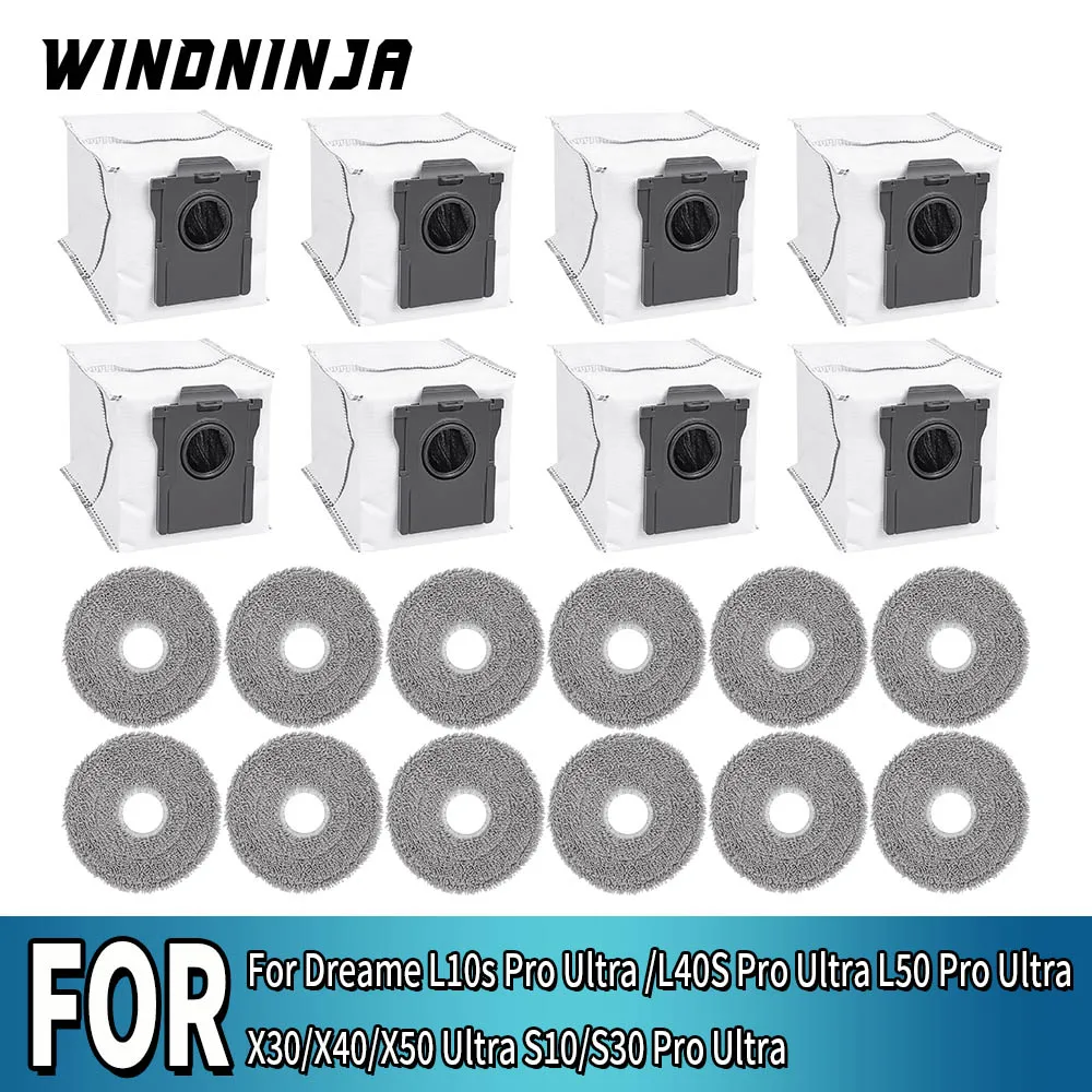 Sacs à poussière et chiffons de nettoyage pour aspirateurs Dreame X30/X40/X50 Ultra S10/S30 Pro Ultr