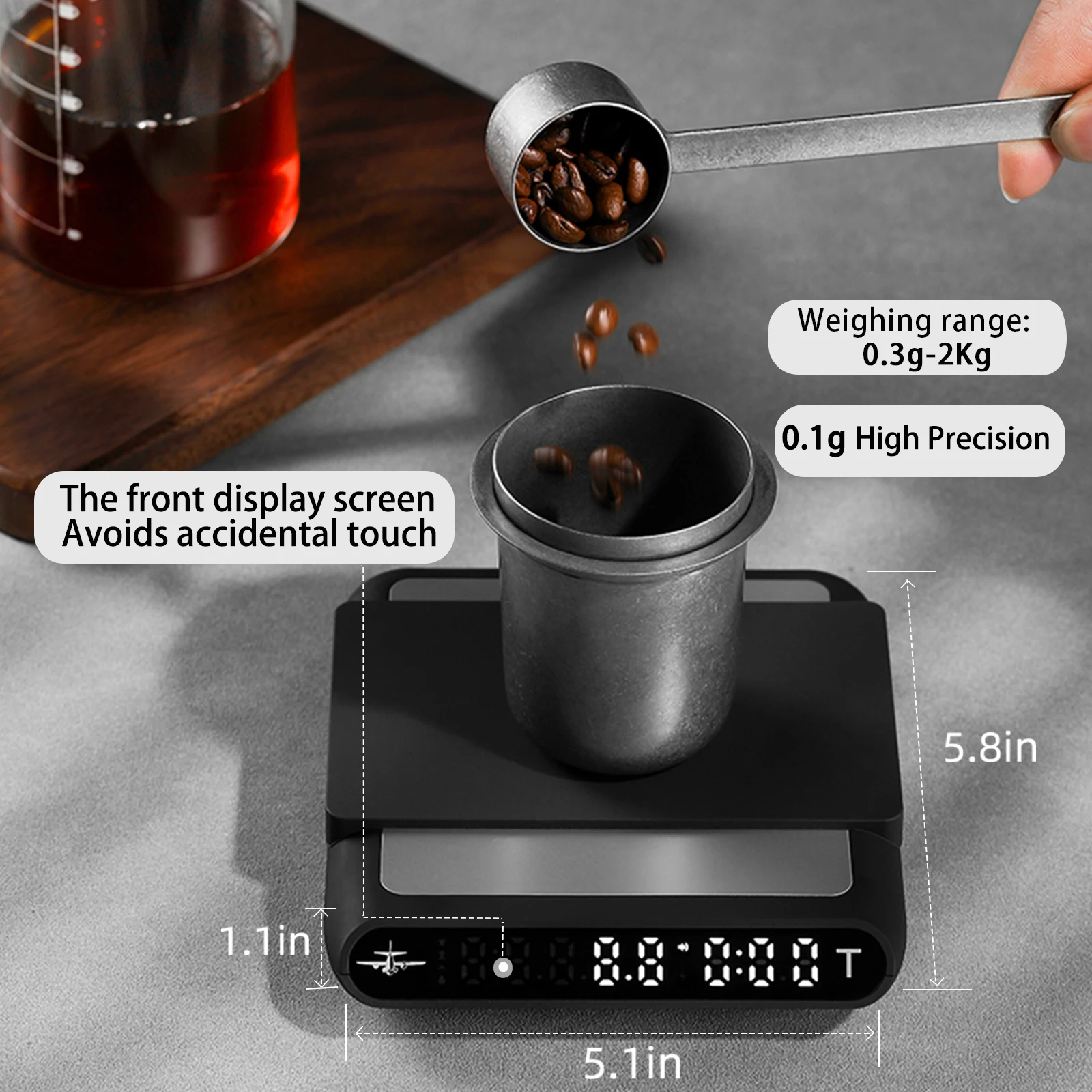 MHW-3BOMBER Smart Drip Espresso Balance à café avec minuterie automatique Chargement USB Balance éle