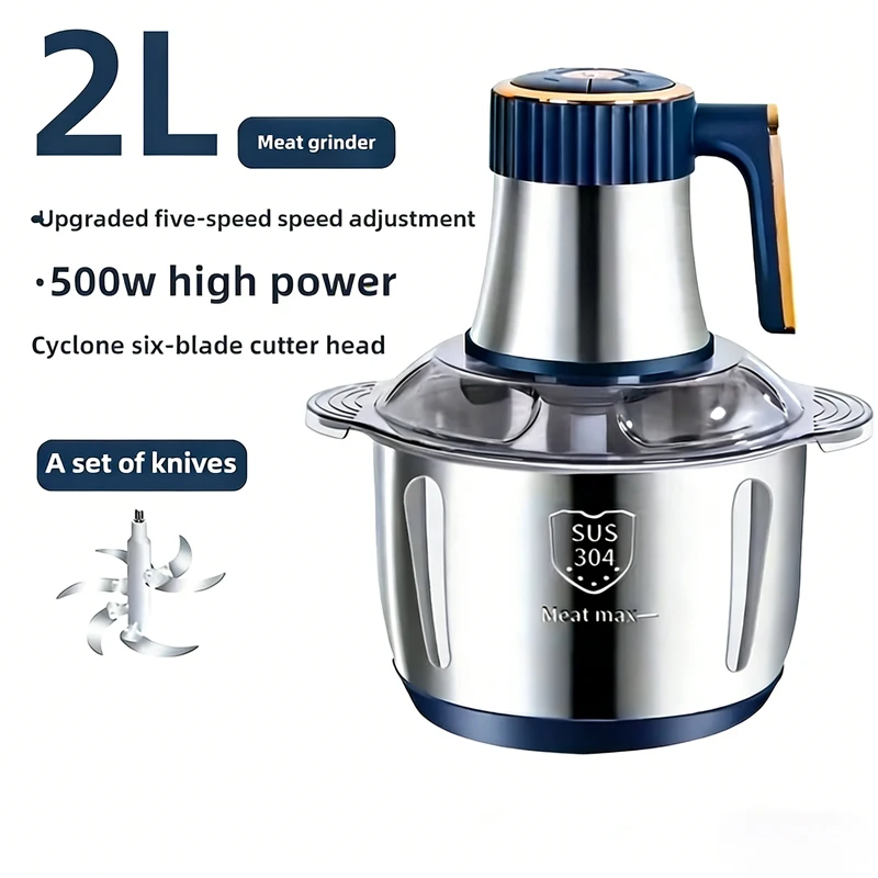 Hachoir Électrique Multifonctionnel 2L 3L 5L en Acier Inoxydable 304, Trancheuse à Légumes, Hachoir 