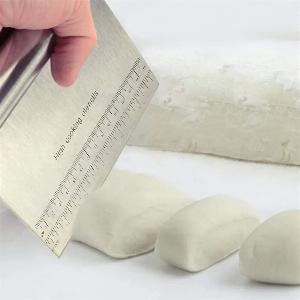 Grattoir à pâte en acier inoxydable, coupe-pizza, hachoir avec échelle de mesure, séparateur de gâte