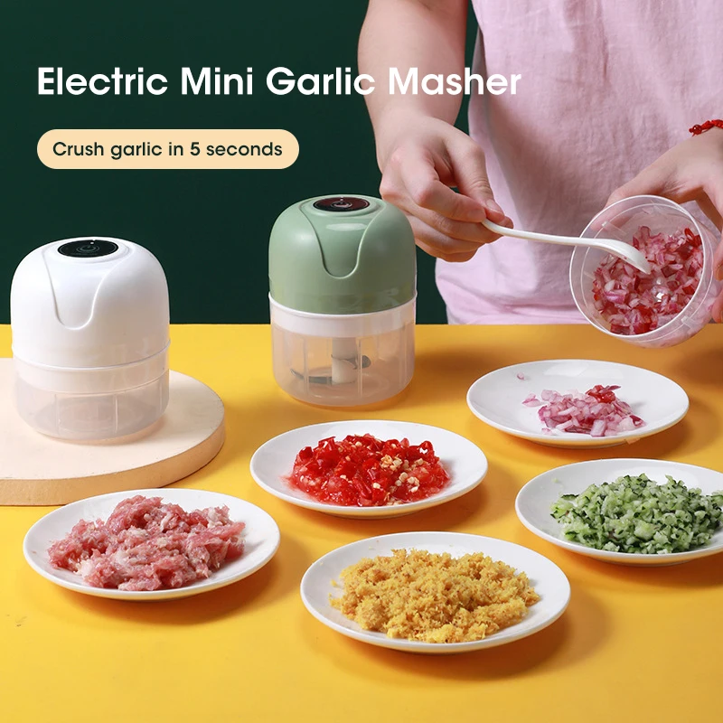 Broyeur d'ail électrique de 250ml, hachoir alimentaire de cuisine, hachoir à viande Portable USB, ha