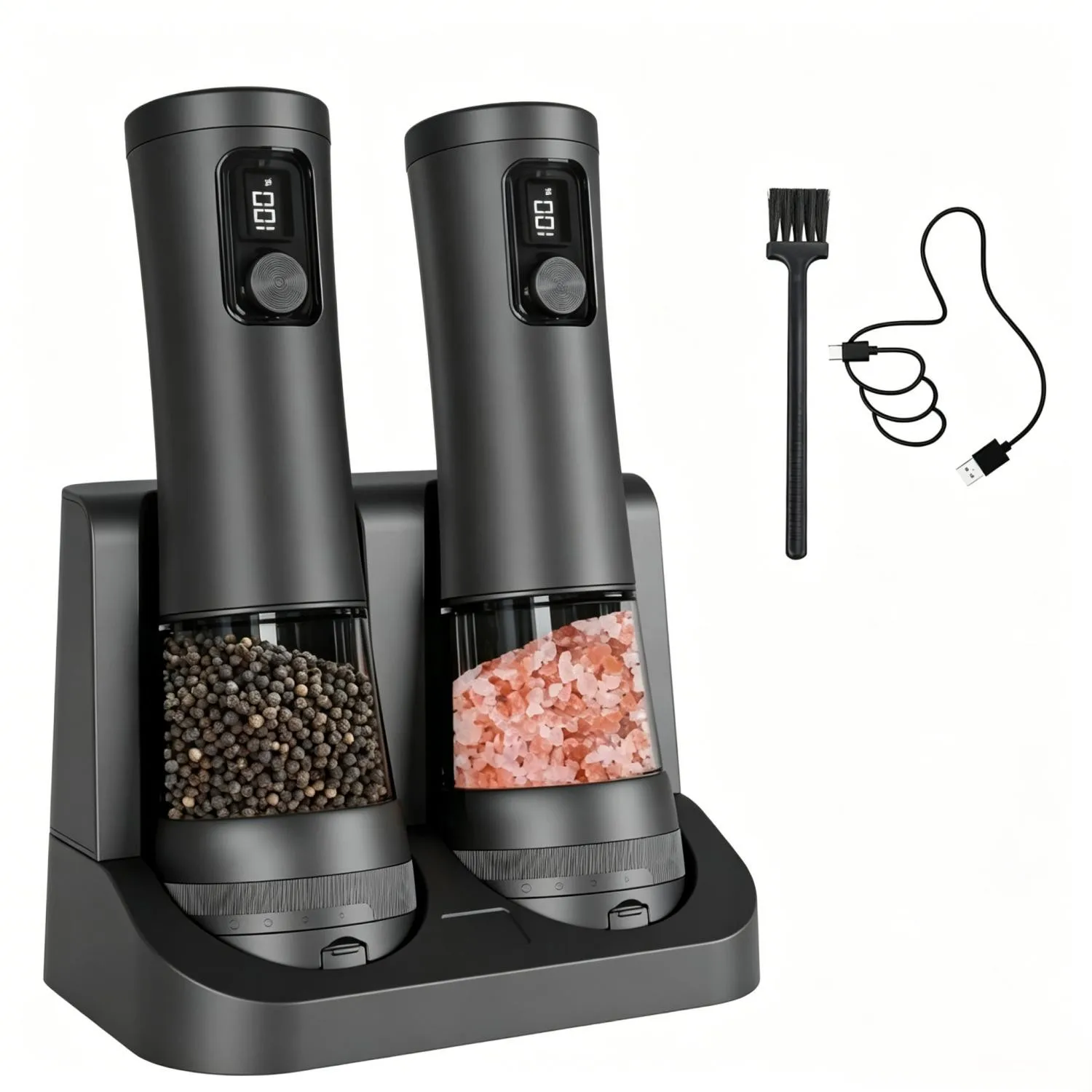 Ensemble de moulins à poivre automatiques avec base rechargeable, écran LED, outil de cuisine, adapt