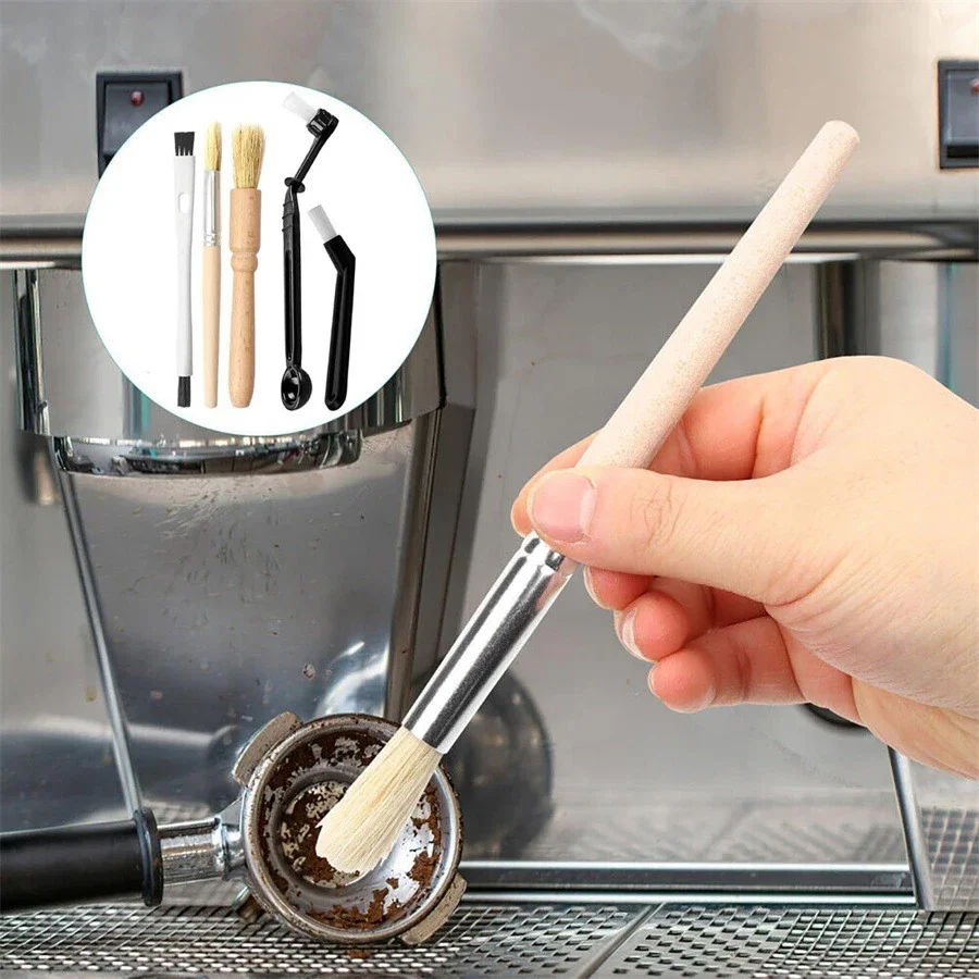 Ensemble de 5 brosses à expresso - Brosse de nettoyage en bois pour moulin à café et machine à expre