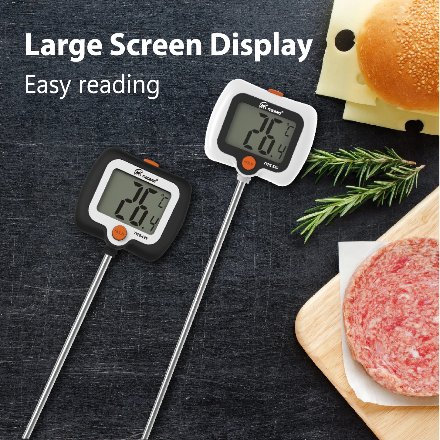 Thermomètre alimentaire numérique -300 ° C/572 ° Sonde en acier inoxydable 304, affichage LCD, jauge
