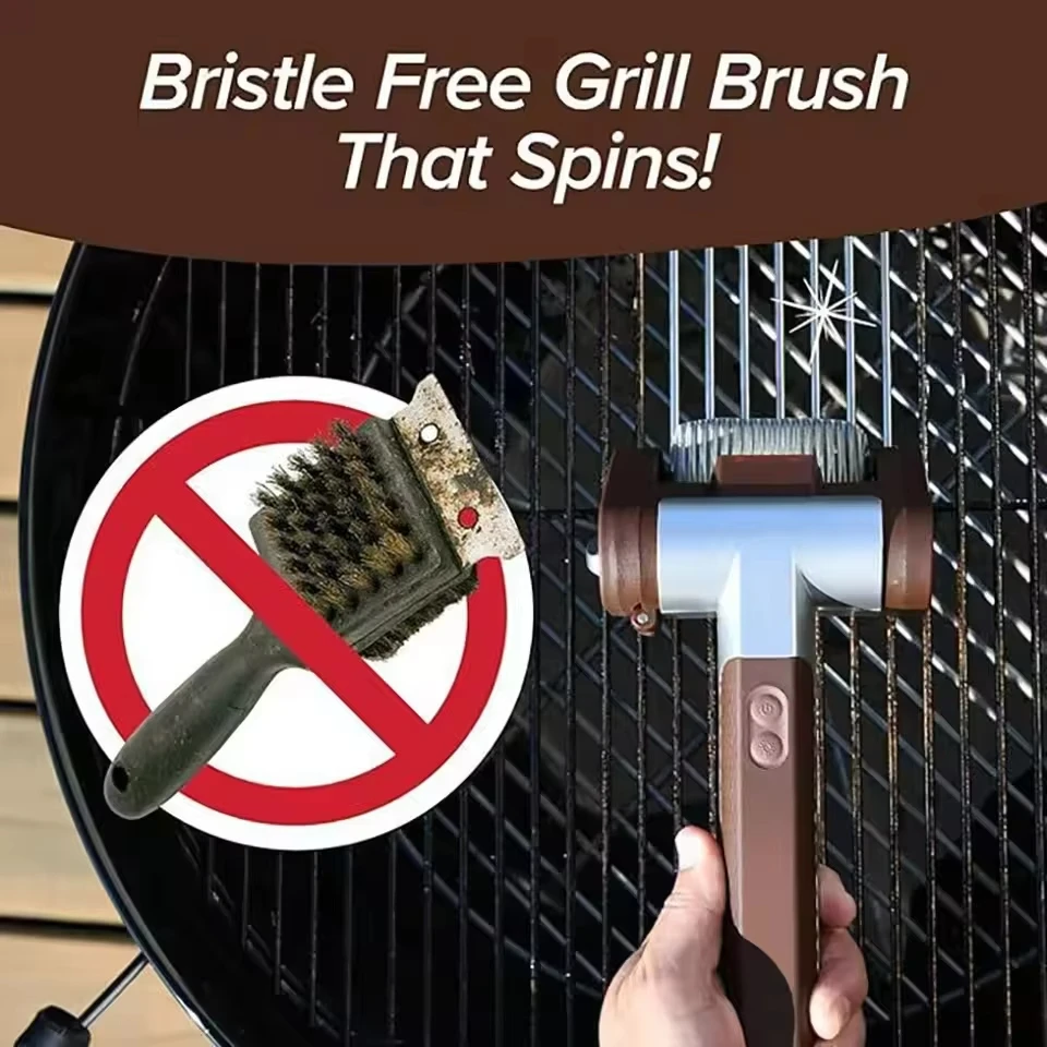 Brosse à gril électrique à rouleau 350 tr/min, avec tête de brosse remplaçable, nettoyeur de gril en