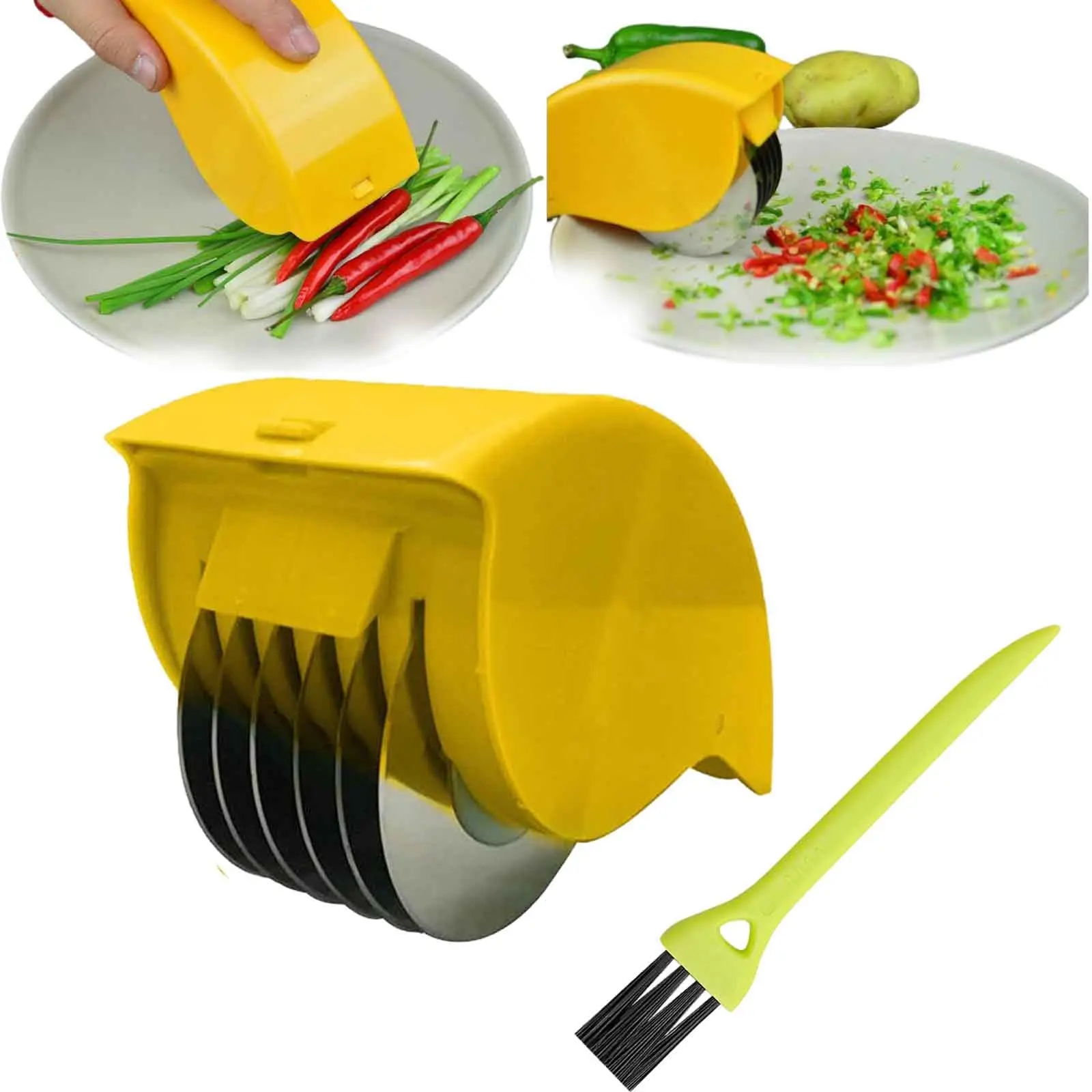 Hachoir à herbes manuel, coupe-halive à la menthe avec 6 lames en acier inoxydable, outils de cuisin