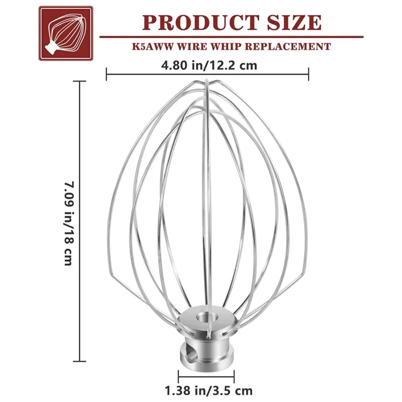 K5AWW – fouet en acier inoxydable, accessoire pour KitchenAid, mélangeur à bol relevable et tournant