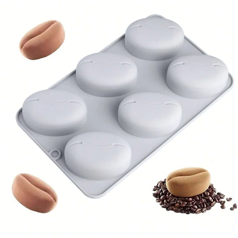 Moule à pâtisserie en silicone en forme de grains de café à 6 cavités, idéal pour les mousses et les