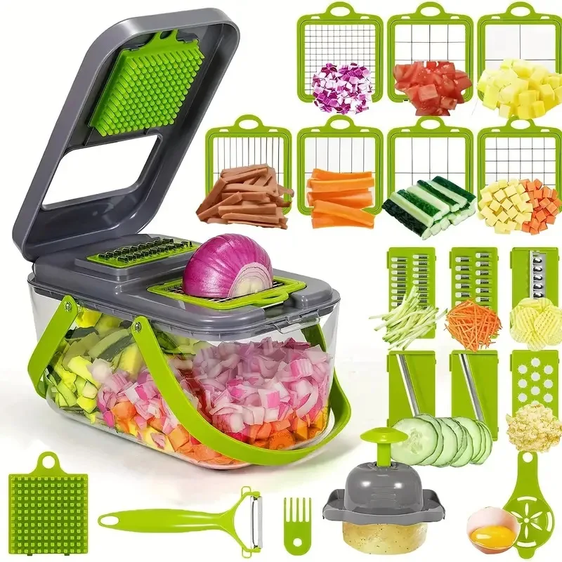 Hachoir à légumes multifonctionnel 16/25 en 1 avec poignée, râpe à aliments, trancheuse et coupe-lég