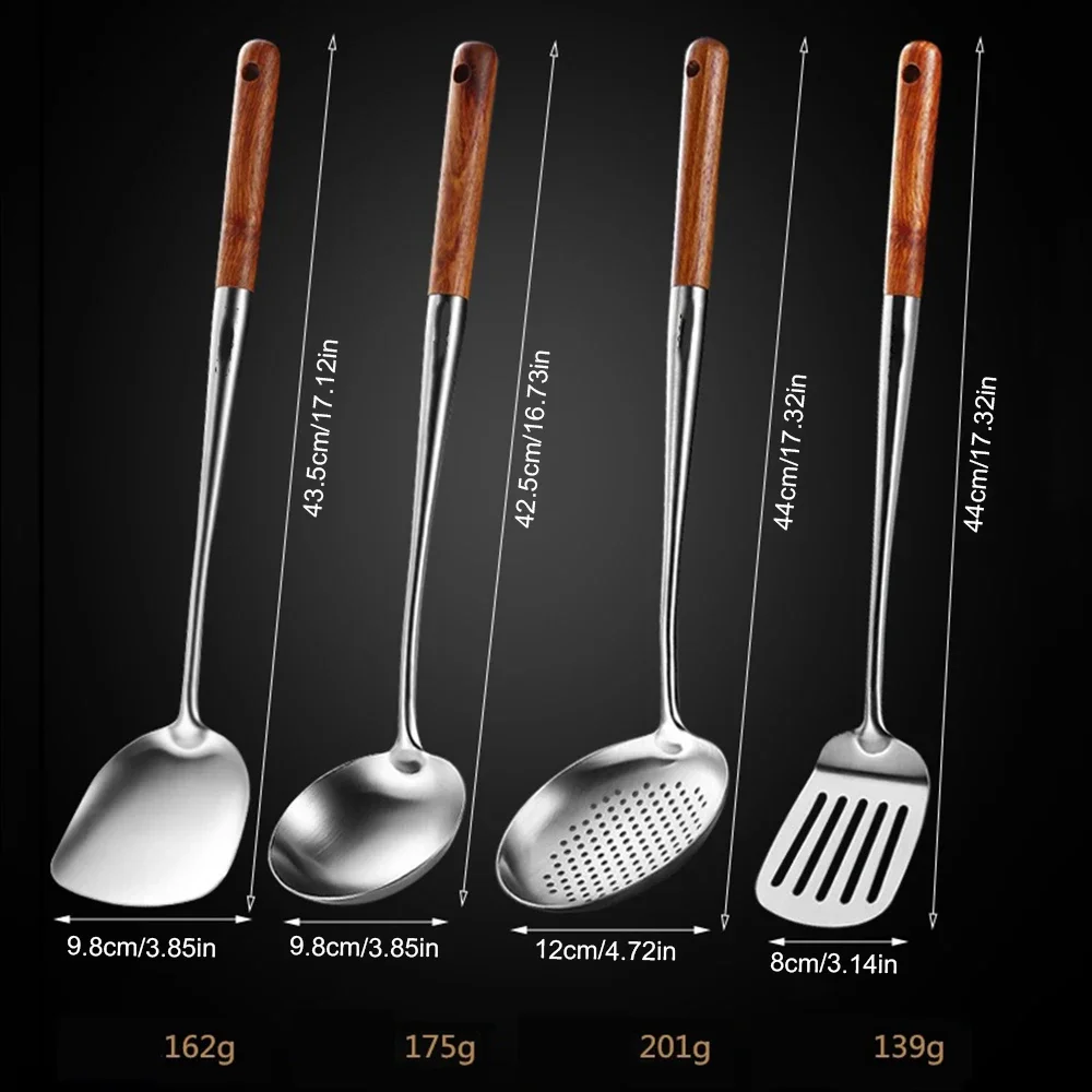 Spatule cuillère en acier inoxydable, manche en bois, pelle de cuisson, louche, ustensiles de cuisin
