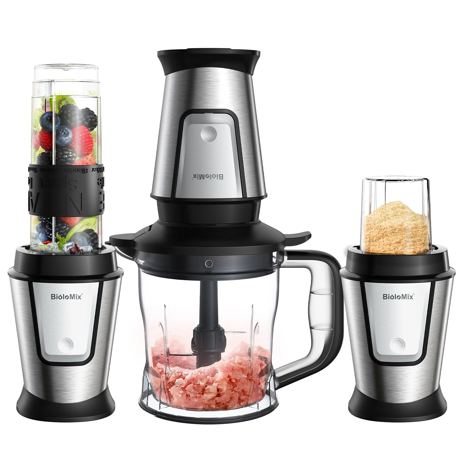 BioloMix-Robot Culinaire Multifonctionnel 3 en 1, Mixeur Portable Ju479, Hachoir à citrouille et Bro